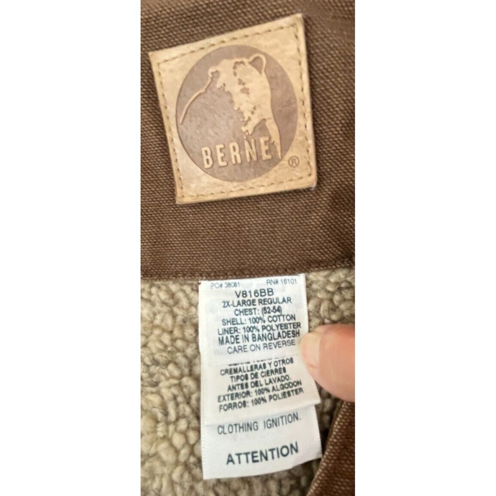 Berne Men's Canvas Sherpa Vest Size 2XL Brown Heavy Weight Barn Coat Workwear - Picture 3 of 11